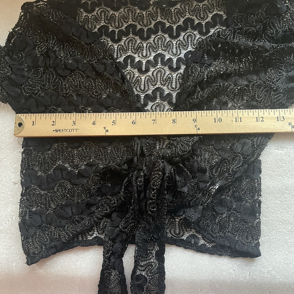 Y2K Jessica Max Top Women Small Black Lace Gold Metallic Tie Front Cropped Goth - Picture 5 of 6